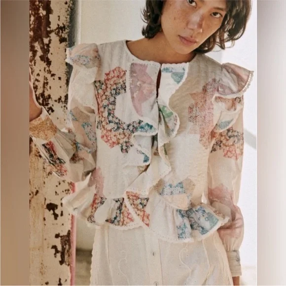 Sezane X Sea NY Axel Blouse Jacket Quin Patchwork - Picture 2 of 7